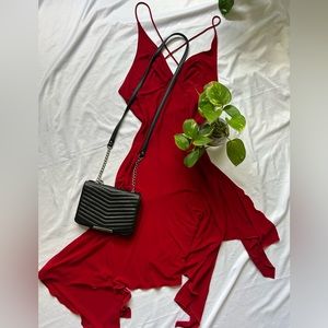 Vintage red spaghetti strap cross back ruffle maxi dress ♥️